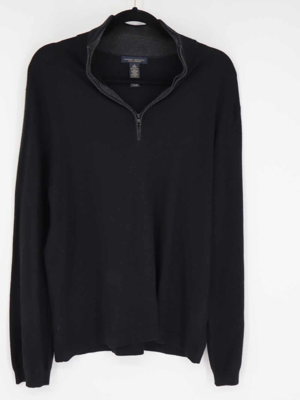 Banana Republic Men’s Medium Black Silk Cashmere Quarter Zip Mock Neck Sweater
